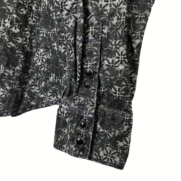 Cruel Girl Western Pearl Snap Shirt Women M Embroidered Black Purple Rodeo Y2K - Picture 10 of 16